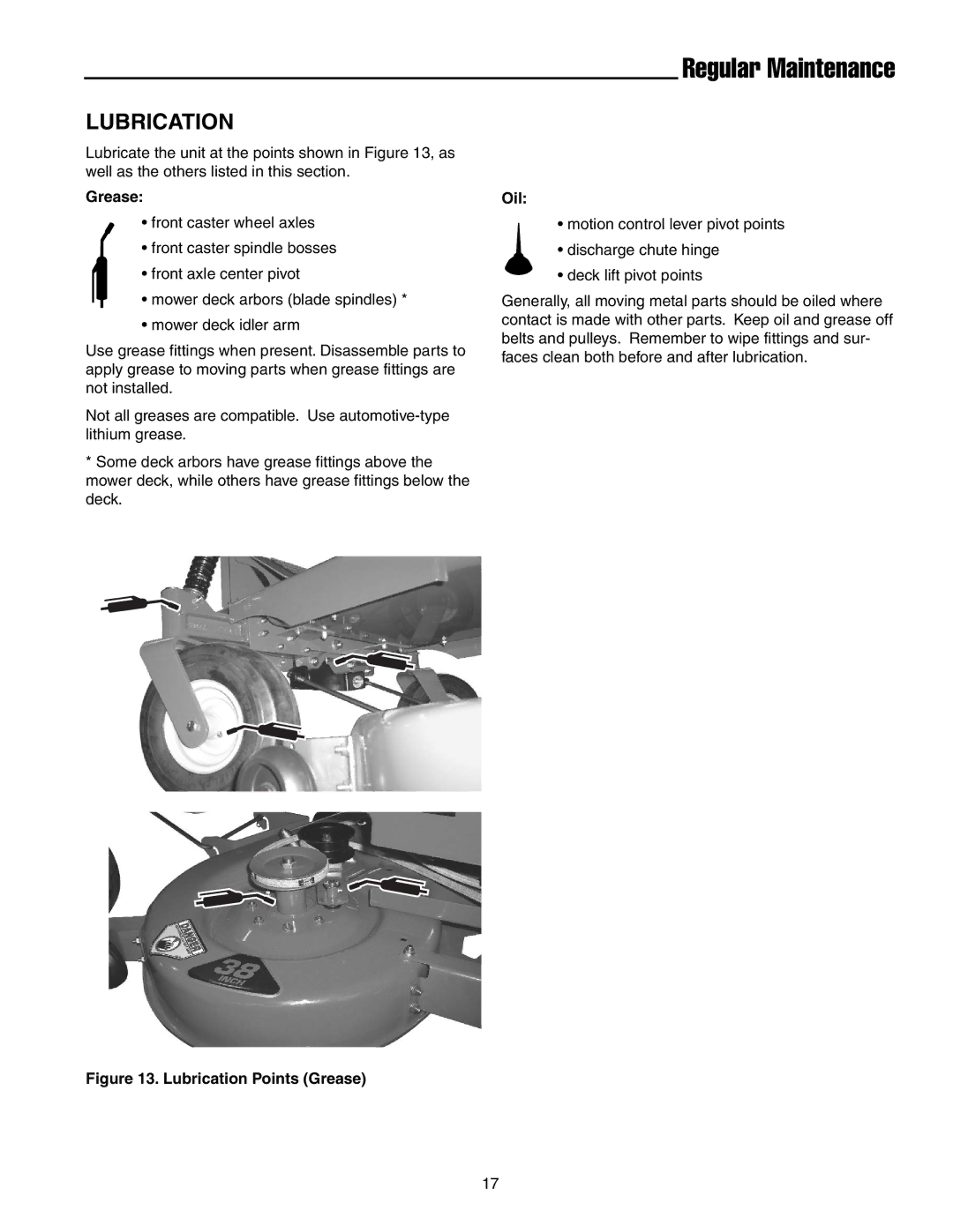 Snapper RZT20380KH, RZT185380BVE, RZT20420BVE2 manual Regular Maintenance, Lubrication 