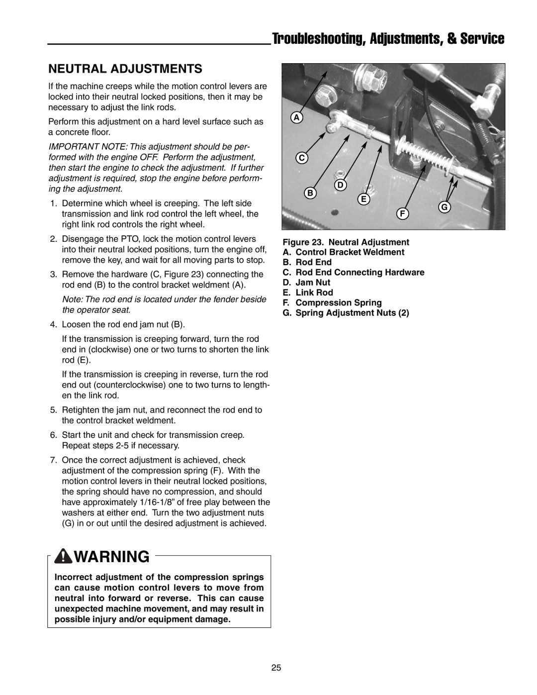 Snapper RZT20420BVE2, RZT20380KH, RZT185380BVE manual Neutral Adjustments 