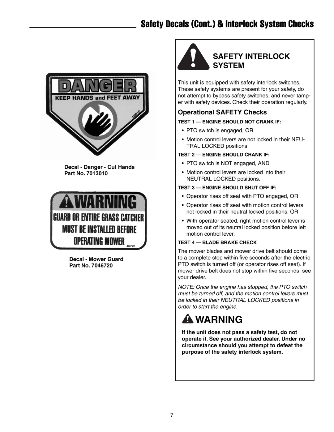 Snapper RZT22500BVE2, RZT20440BVE2 manual Safety Interlock System, Operational Safety Checks 