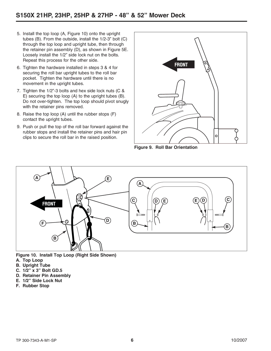 Snapper S150X manual Roll Bar Orientation 