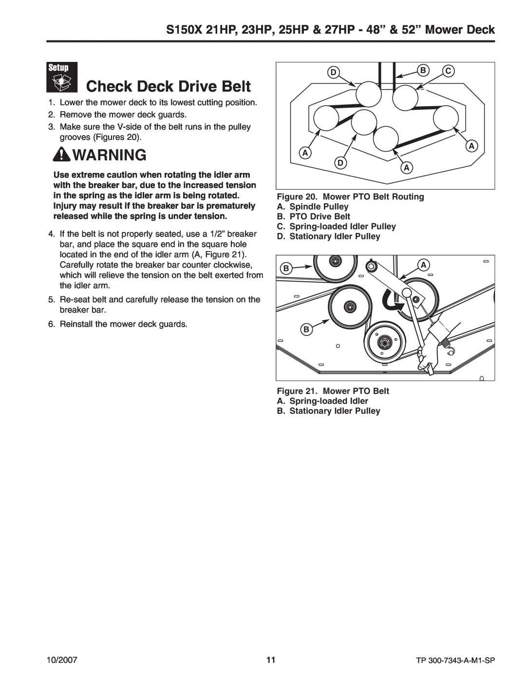 Snapper manual Check Deck Drive Belt, S150X 21HP, 23HP, 25HP & 27HP - 48” & 52” Mower Deck 