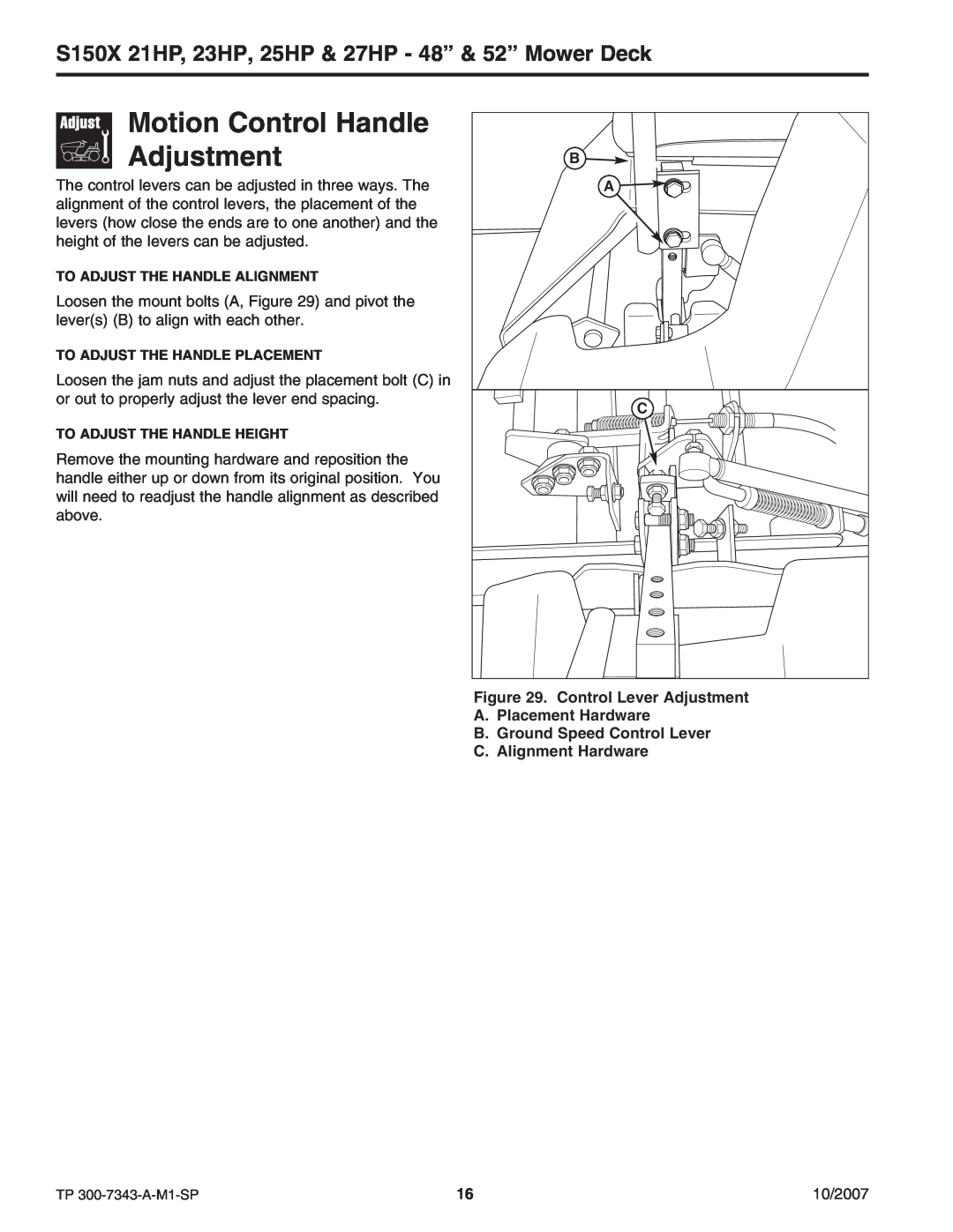 Snapper manual Motion Control Handle Adjustment, S150X 21HP, 23HP, 25HP & 27HP - 48” & 52” Mower Deck 