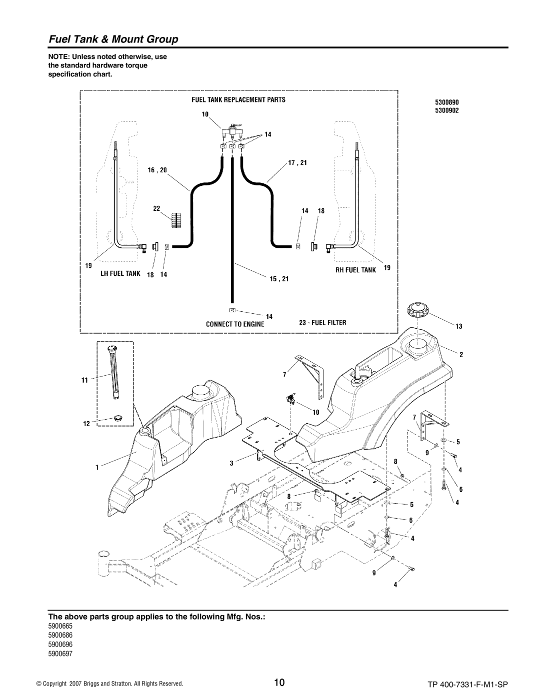 Snapper S150XKAV2552, S150XKOH2752, S150XKAV2148, S150XK0H2348 manual Fuel Tank & Mount Group 