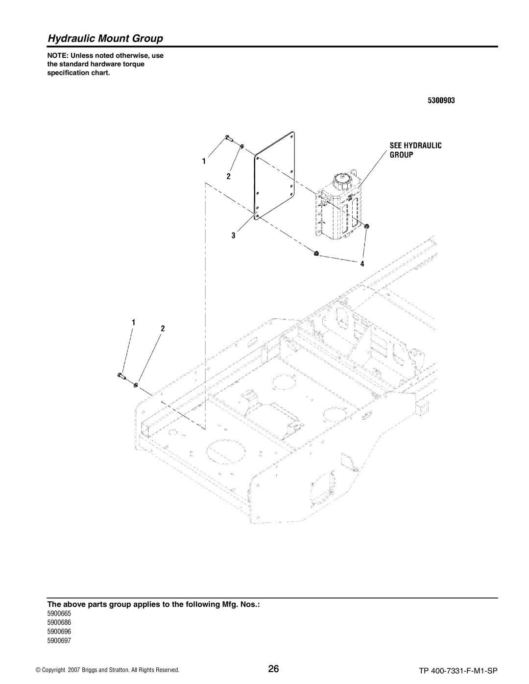 Snapper S150XKAV2552, S150XKOH2752, S150XKAV2148, S150XK0H2348 manual Hydraulic Mount Group 