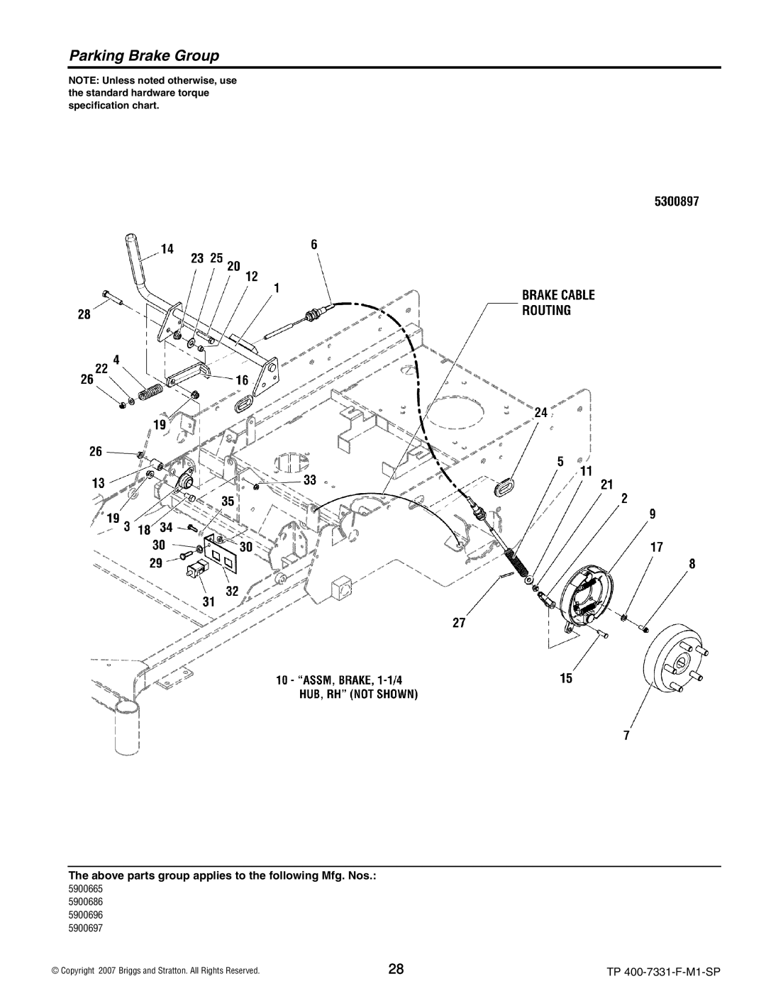 Snapper S150XKOH2752, S150XKAV2148, S150XKAV2552, S150XK0H2348 manual Parking Brake Group 