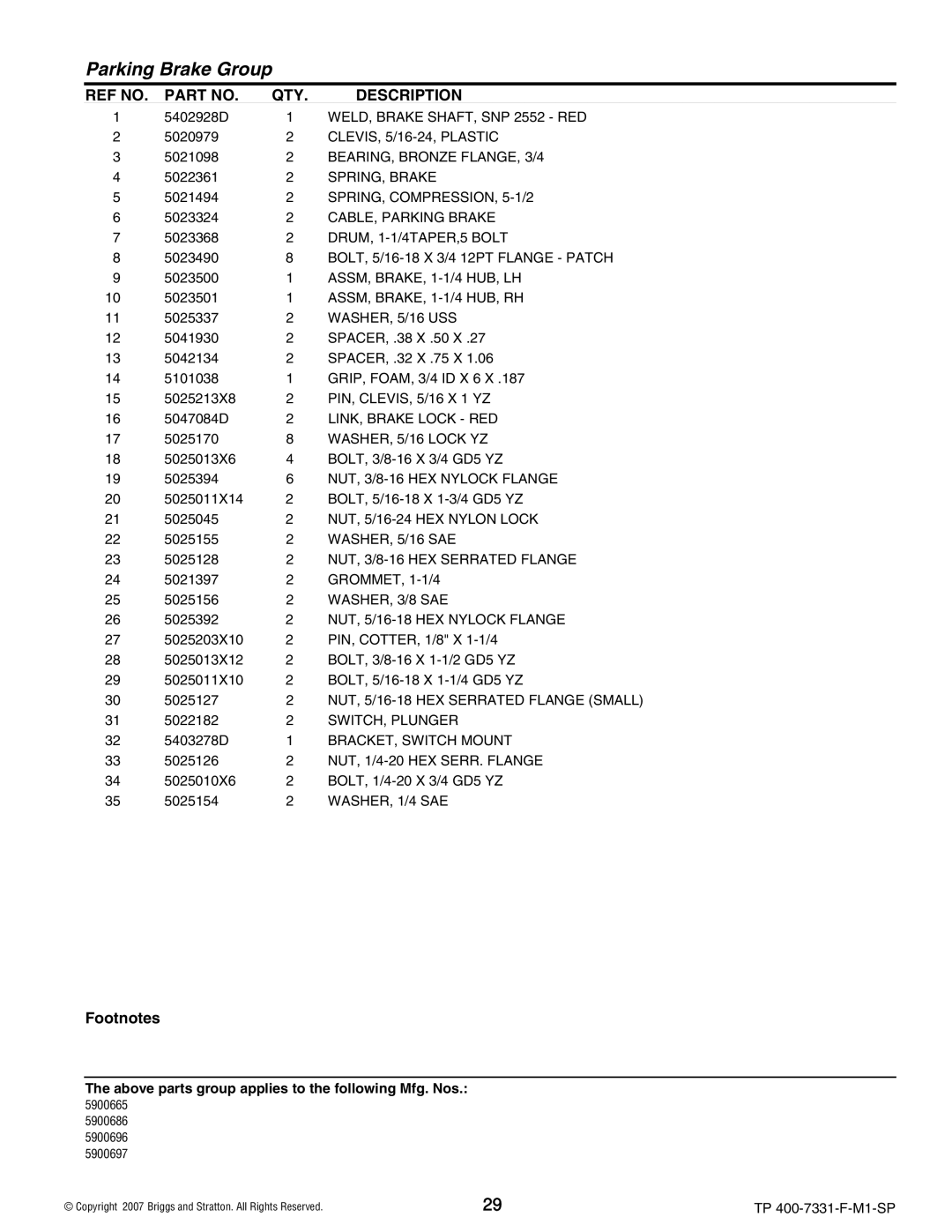 Snapper S150XKAV2148, S150XKOH2752, S150XKAV2552, S150XK0H2348 manual WELD, Brake SHAFT, SNP 2552 RED 