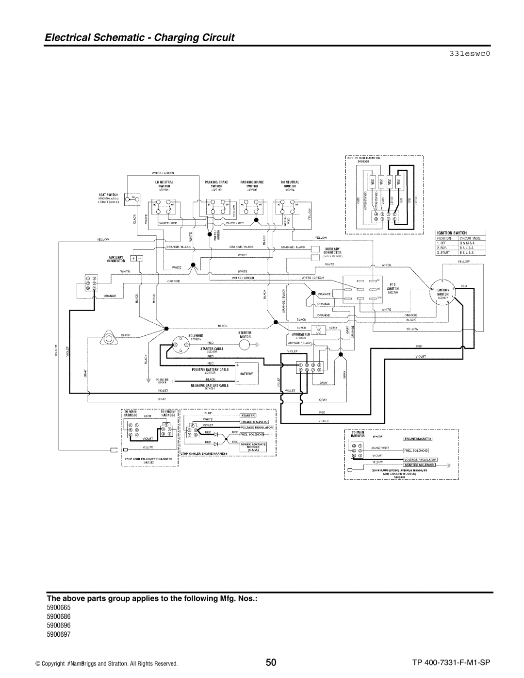 Snapper S150XKAV2552, S150XKOH2752, S150XKAV2148, S150XK0H2348 manual Electrical Schematic Charging Circuit, 331eswc0 