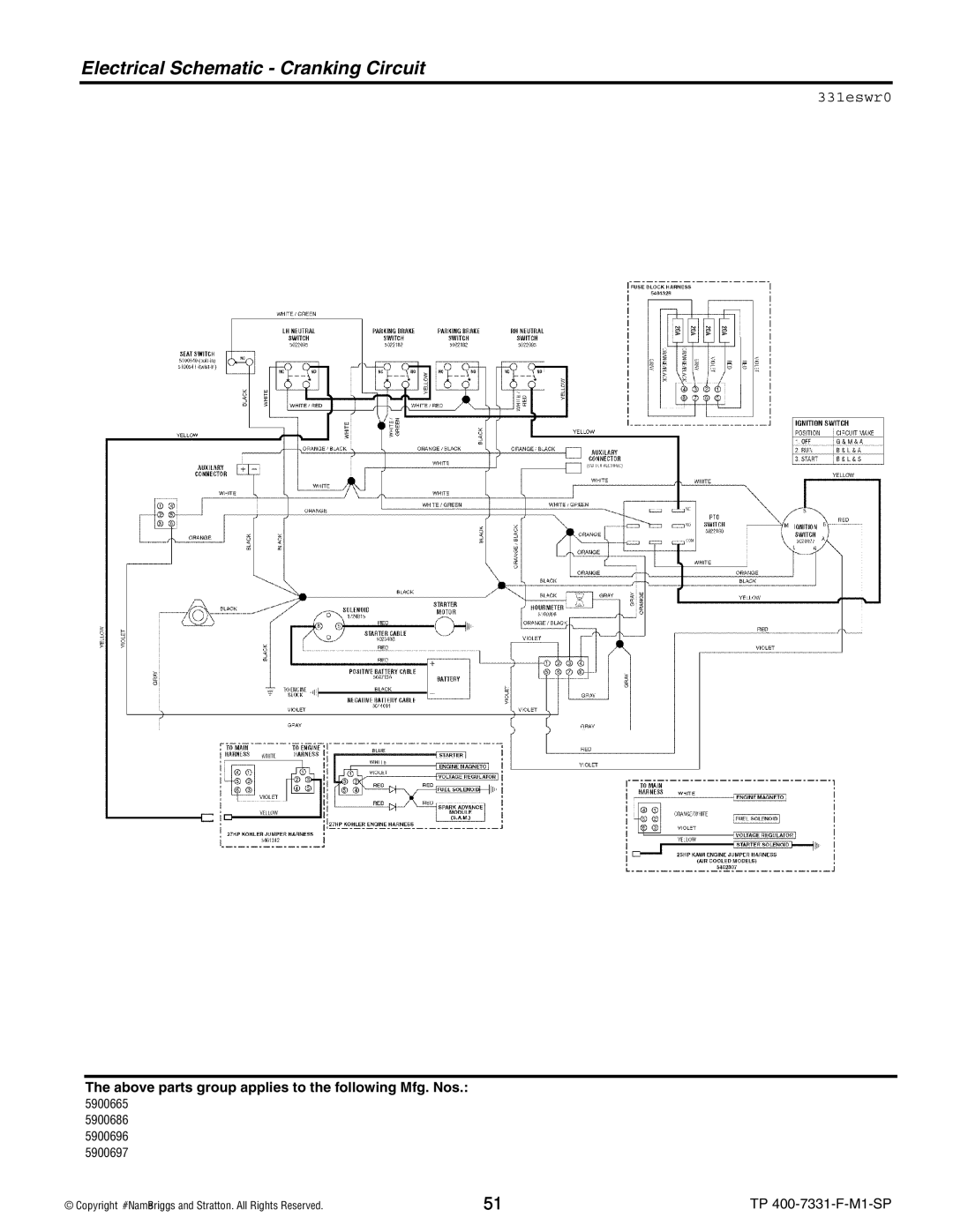 Snapper S150XK0H2348, S150XKOH2752, S150XKAV2148, S150XKAV2552 manual Electrical Schematic Cranking Circuit, 331eswr0 