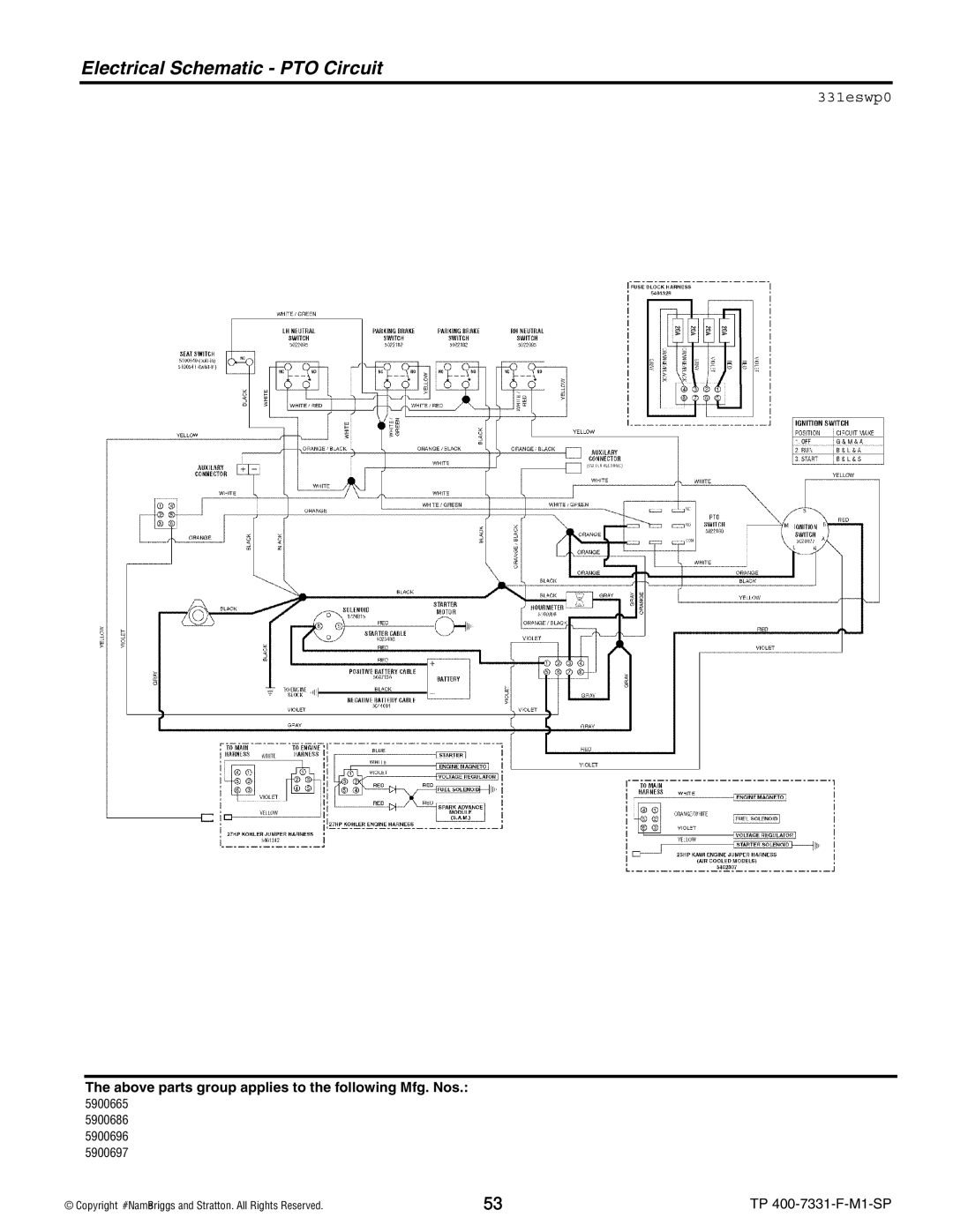 Snapper S150XKAV2148, S150XKOH2752, S150XKAV2552, S150XK0H2348 manual Electrical Schematic PTO Circuit, 331eswp0 