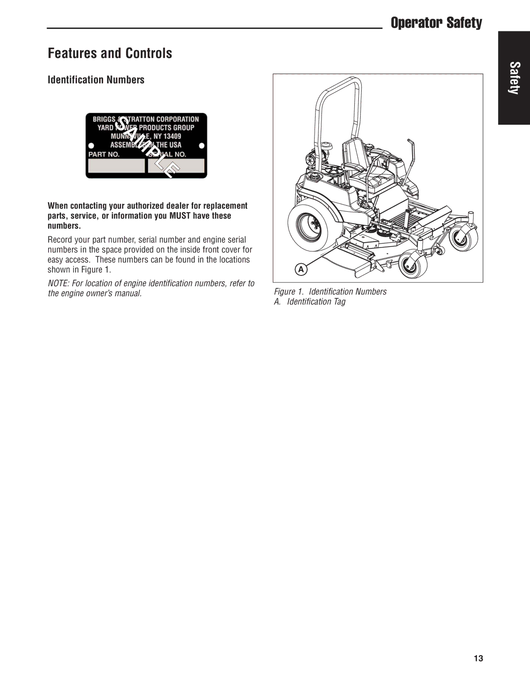 Snapper S200KAV2561, S200XK2761 manual Features and Controls, Identification Numbers 