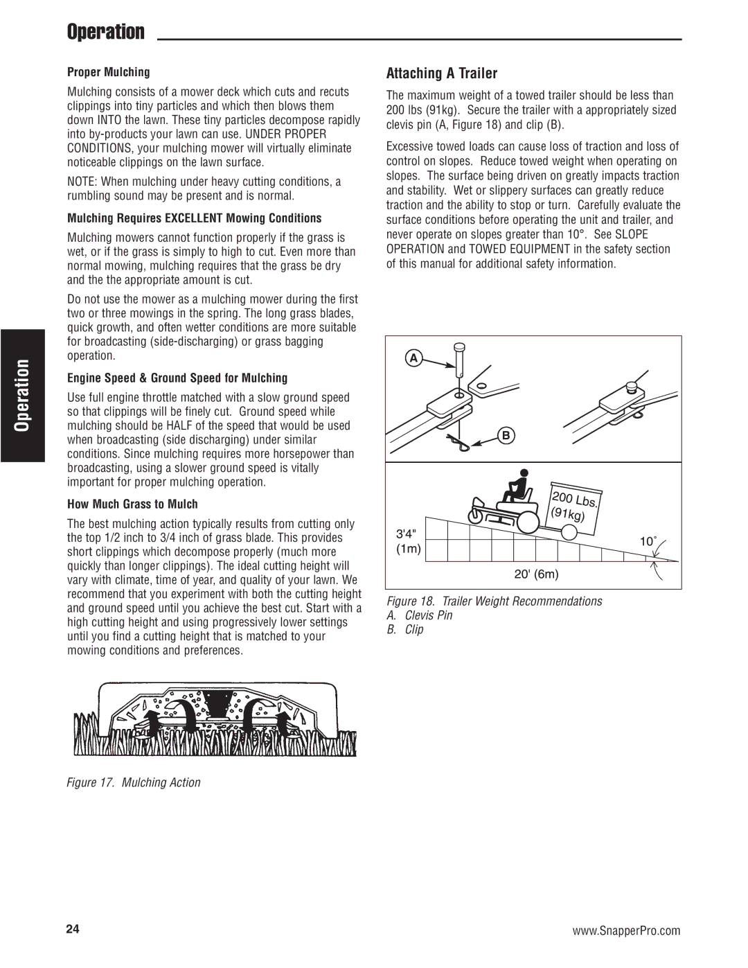 Snapper S200KAV2561, S200XK2761 manual Attaching a Trailer, Proper Mulching, Mulching Requires Excellent Mowing Conditions 