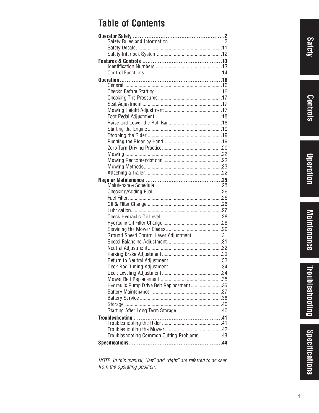 Snapper S200KAV2561, S200XK2761 manual Table of Contents 