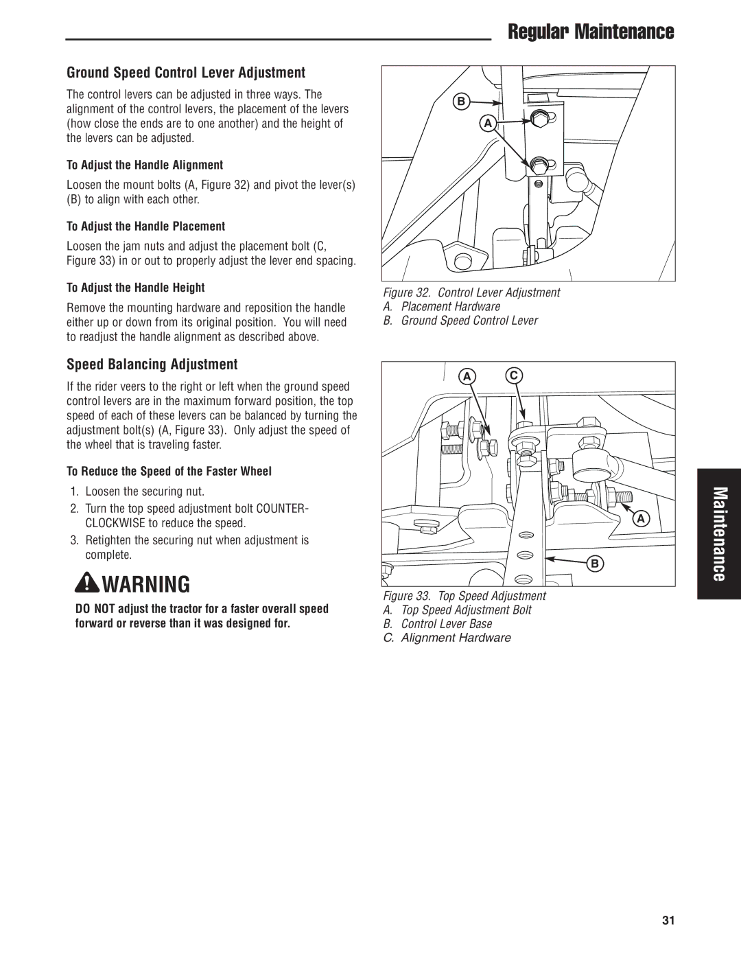 Snapper S200KAV2561, S200XK2761 manual Ground Speed Control Lever Adjustment, Speed Balancing Adjustment 