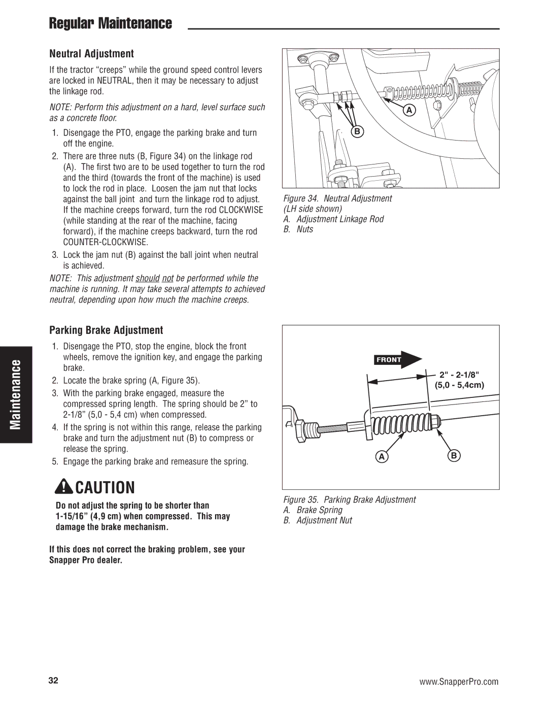 Snapper S200KAV2561, S200XK2761 manual Neutral Adjustment, Parking Brake Adjustment 