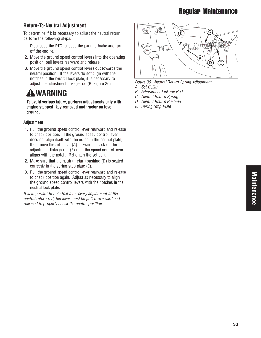 Snapper S200KAV2561, S200XK2761 manual Return-To-Neutral Adjustment 