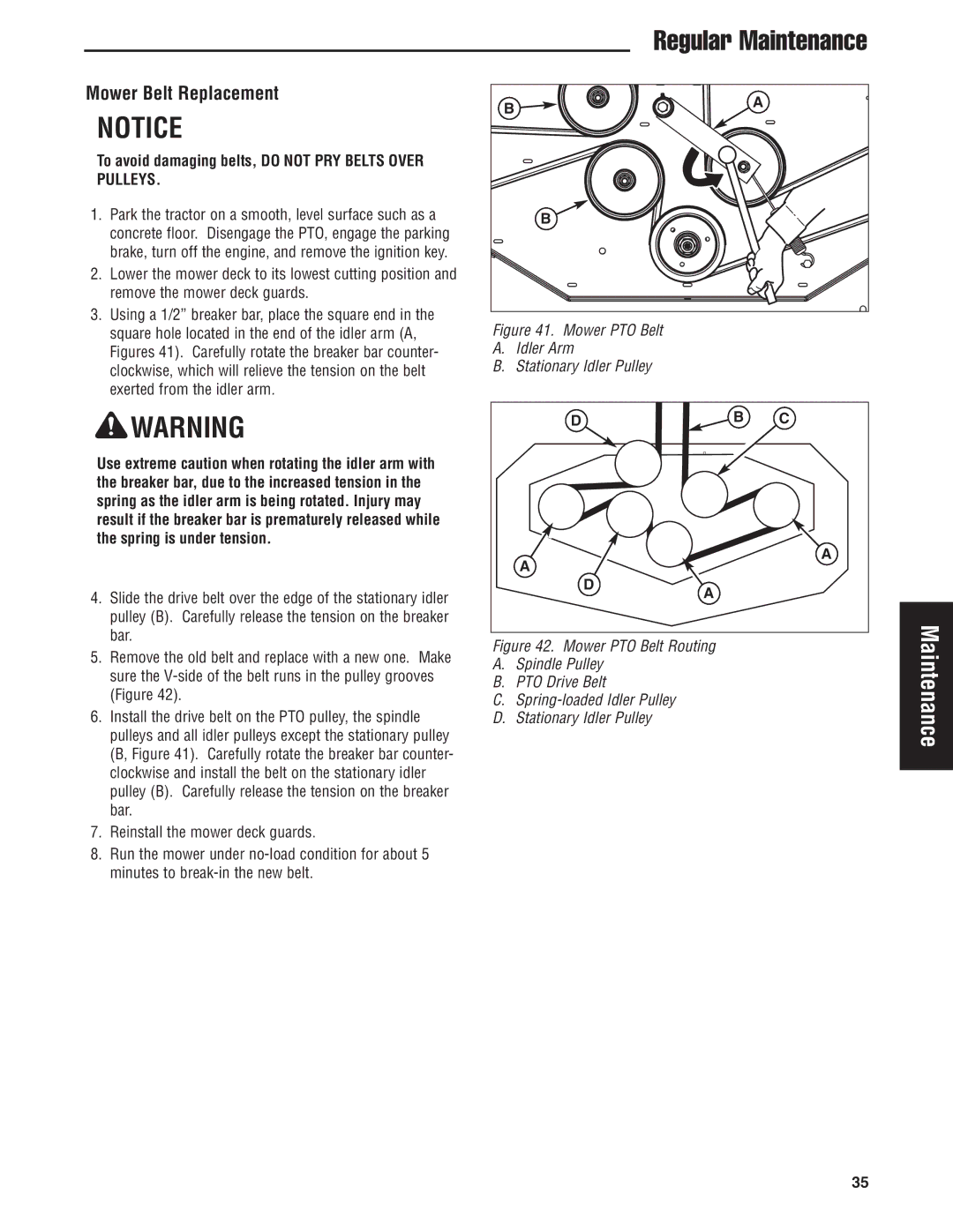 Snapper S200KAV2561, S200XK2761 manual Mower Belt Replacement, To avoid damaging belts, do not PRY Belts Over Pulleys 