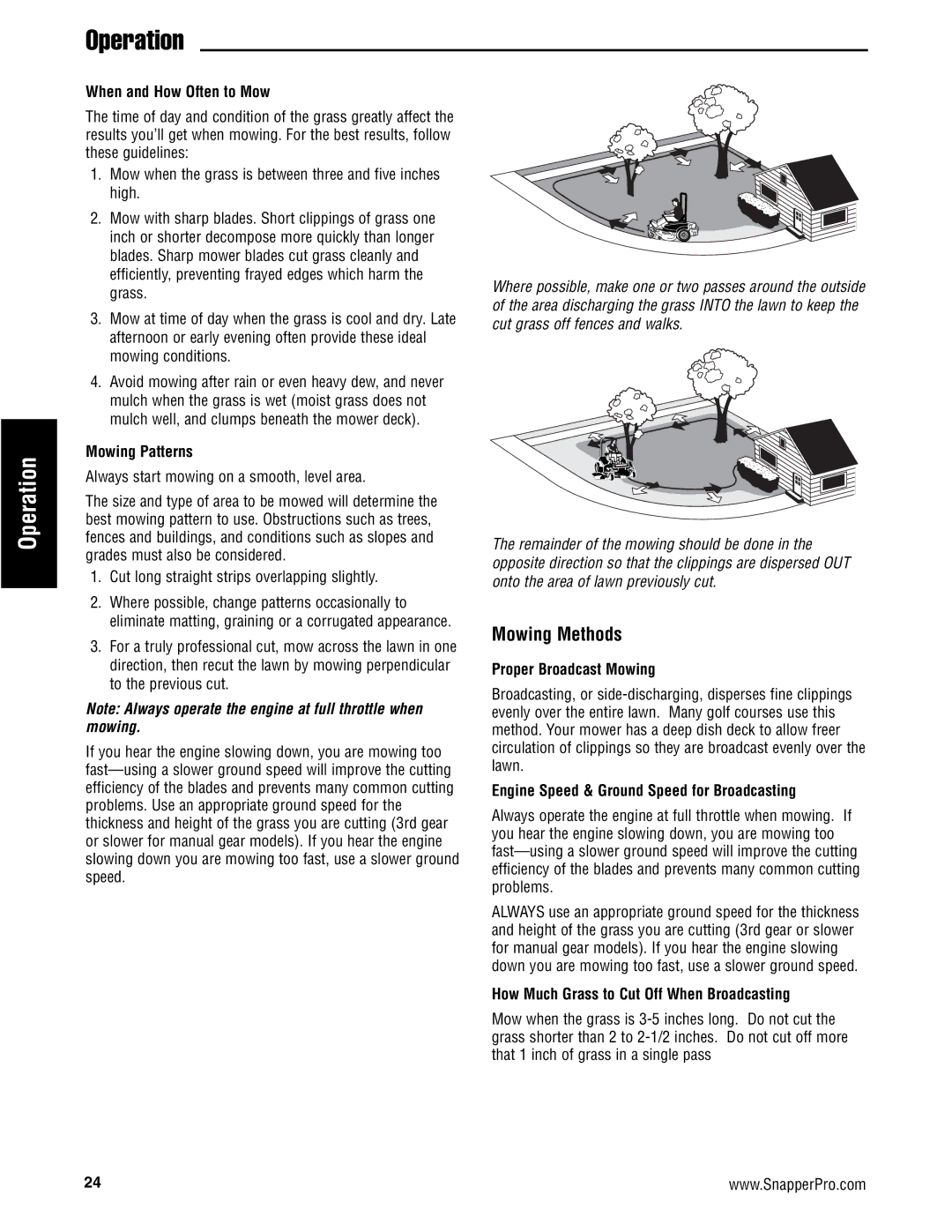 Snapper S200XBV32, S200XKAV2761, S200X/72, S200XKOH2761, S200XKAV2561 manual Mowing Methods 