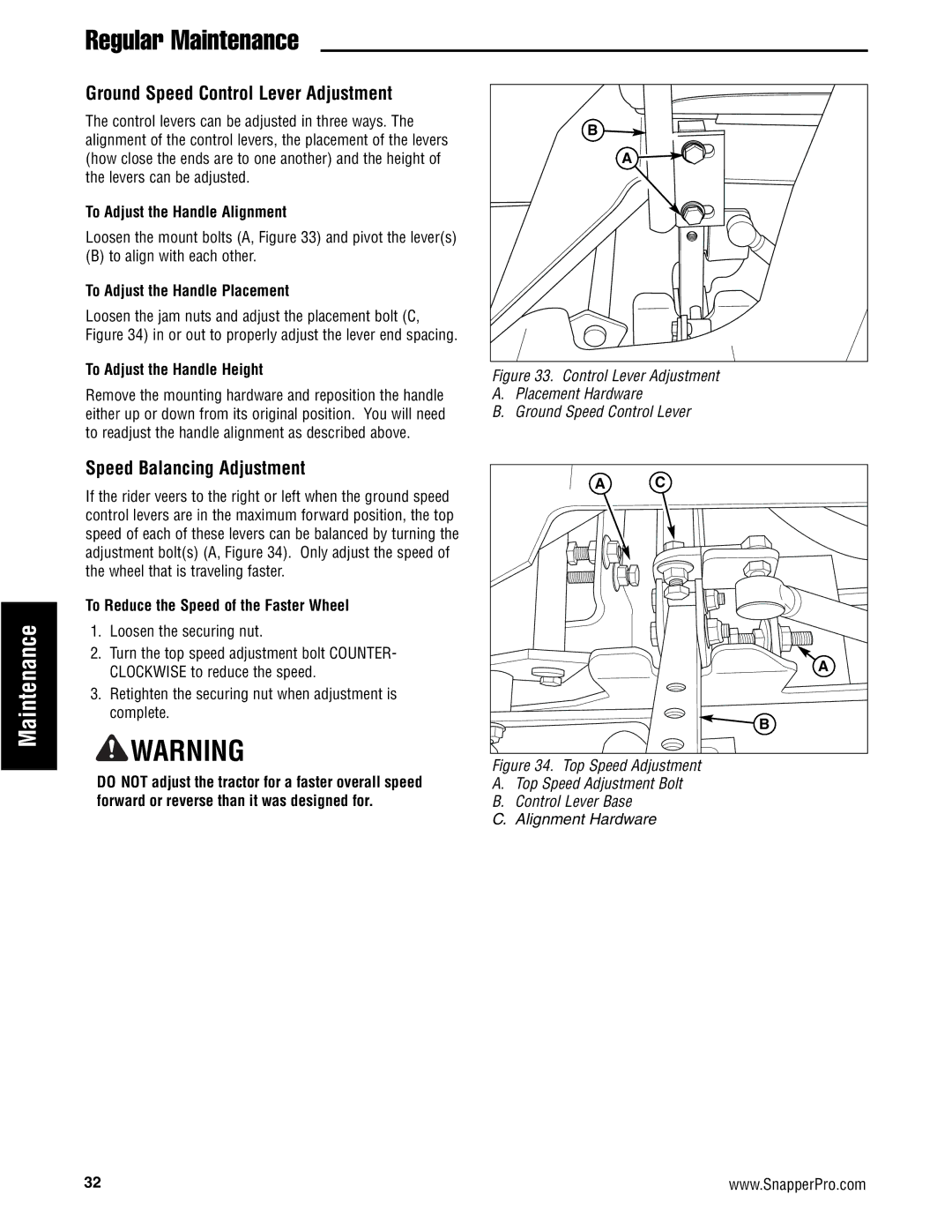 Snapper S200XKAV2561, S200XKAV2761, S200XBV32, S200X/72 Ground Speed Control Lever Adjustment, Speed Balancing Adjustment 