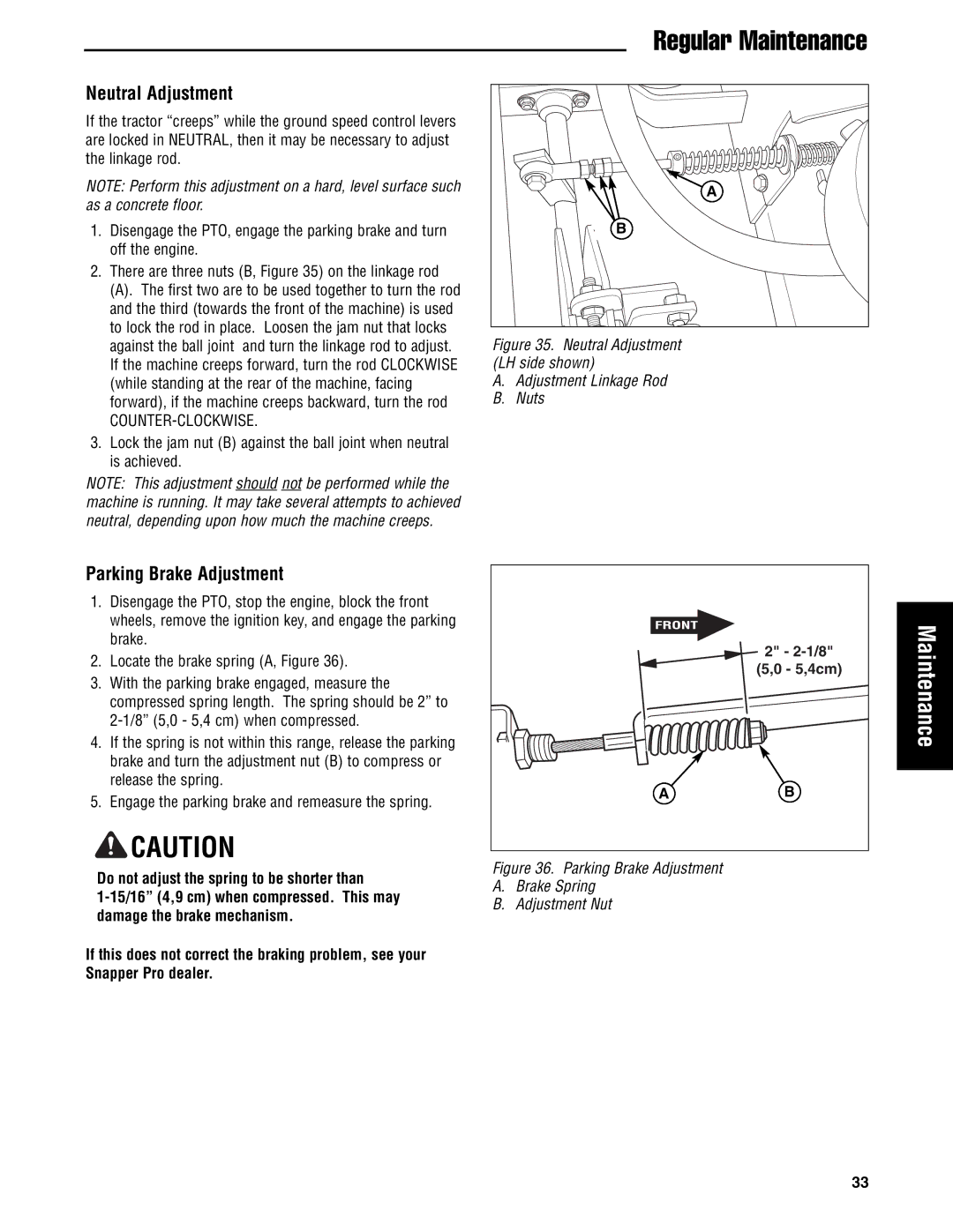 Snapper S200XKAV2761, S200XBV32, S200X/72, S200XKOH2761, S200XKAV2561 manual Neutral Adjustment, Parking Brake Adjustment 