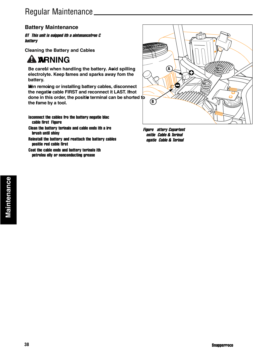 Snapper S200XKAV2761, S200XBV32, S200X/72, S200XKOH2761, S200XKAV2561 manual Battery Maintenance 