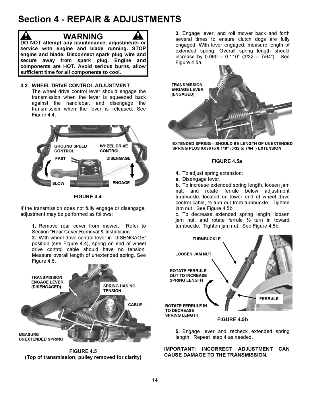 Snapper S21, SP21, SPV21, SPV21S, SPV21E Wheel Drive Control Adjustment, Top of transmission pulley removed for clarity 