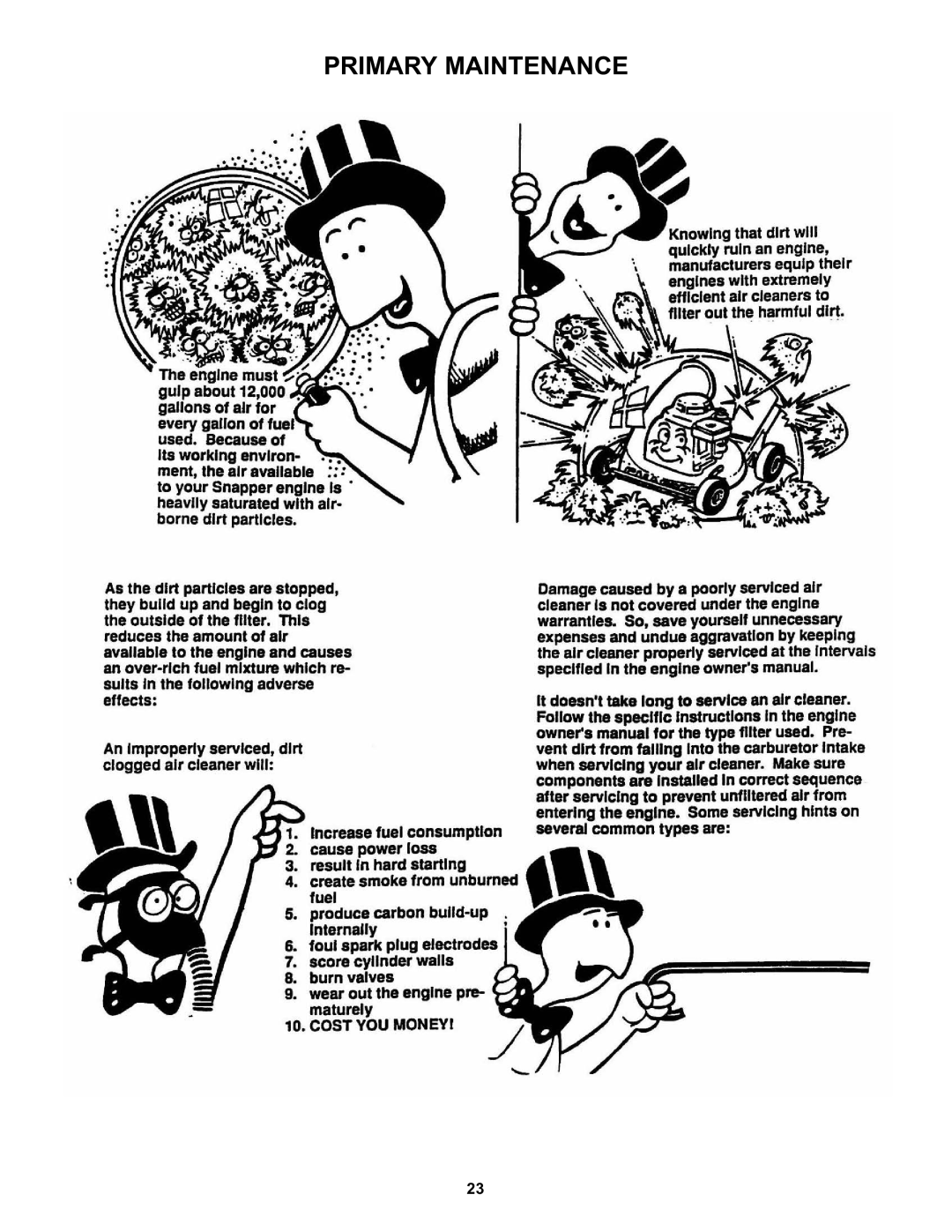 Snapper S211, SP211, SPV211, SPV211S, SPV211E important safety instructions Primary Maintenance 