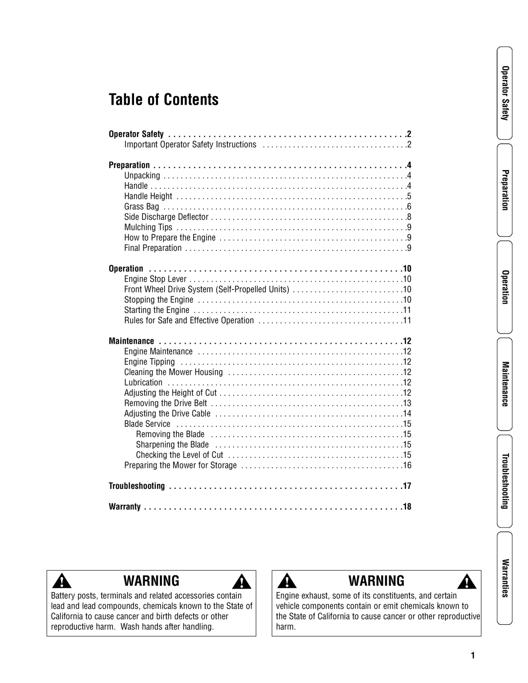 Snapper S2265FC, SP2265FC, SPV22675HWFC specifications Table of Contents 