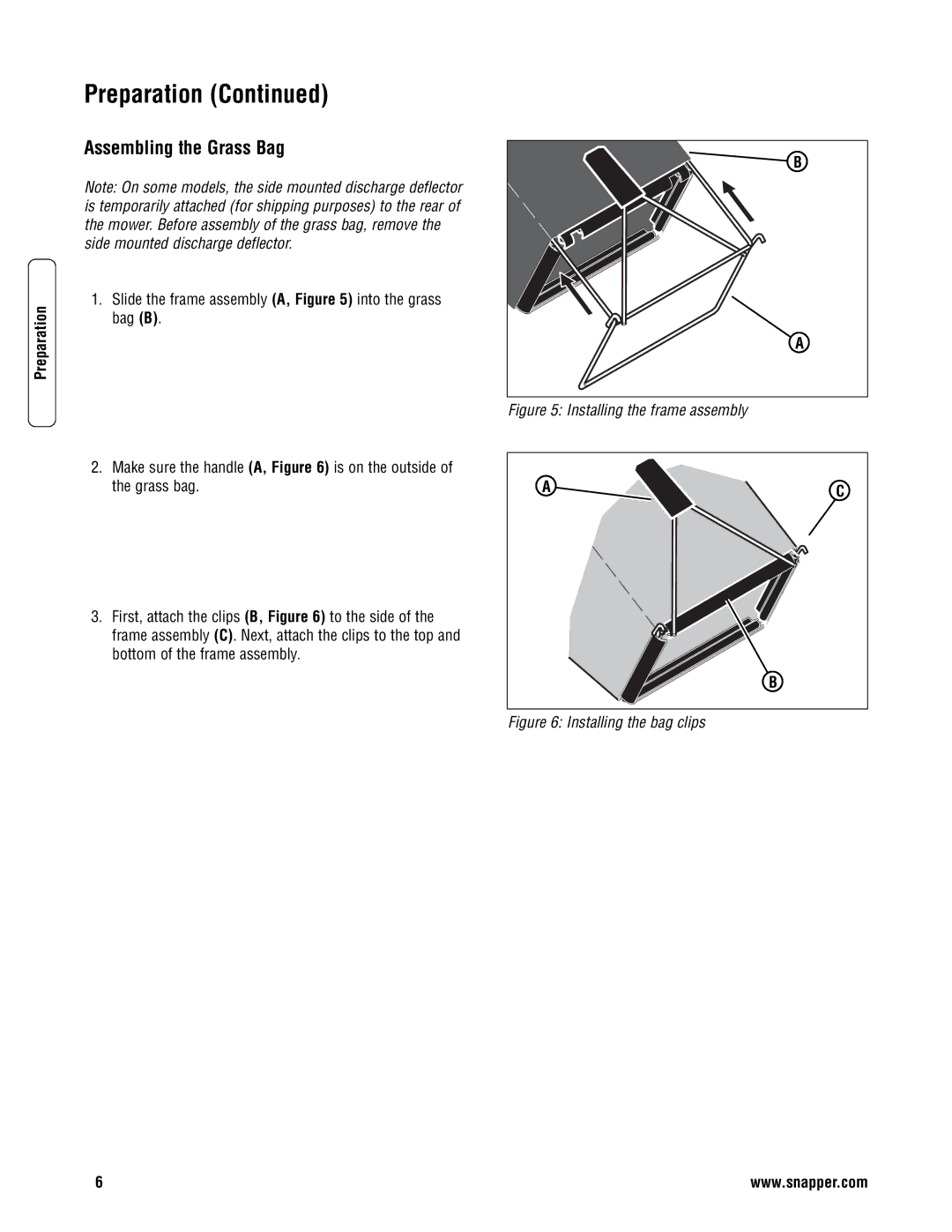 Snapper S2265FC, SP2265FC, SPV22675HWFC specifications Assembling the Grass Bag, Installing the frame assembly 