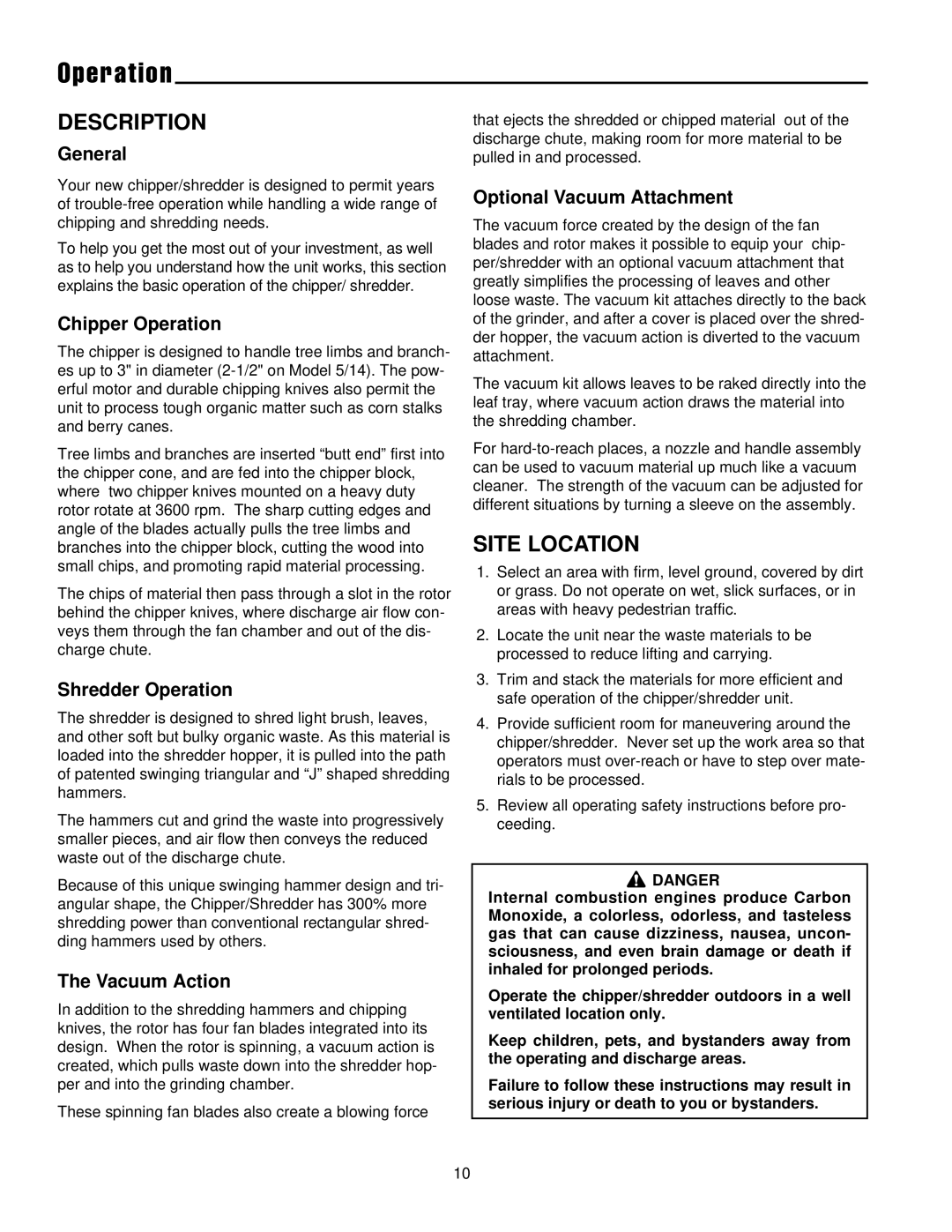 Snapper 5/14, 8/14, SAC55140BV manual Operation, Description, Site Location 