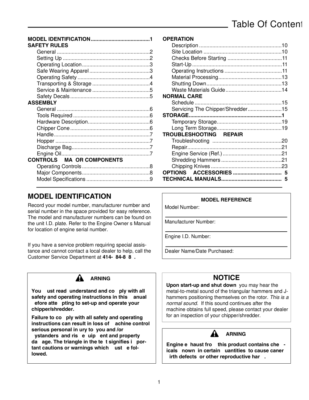 Snapper SAC55140BV, 5/14, 8/14 manual Table Of Contents, Model Identification 