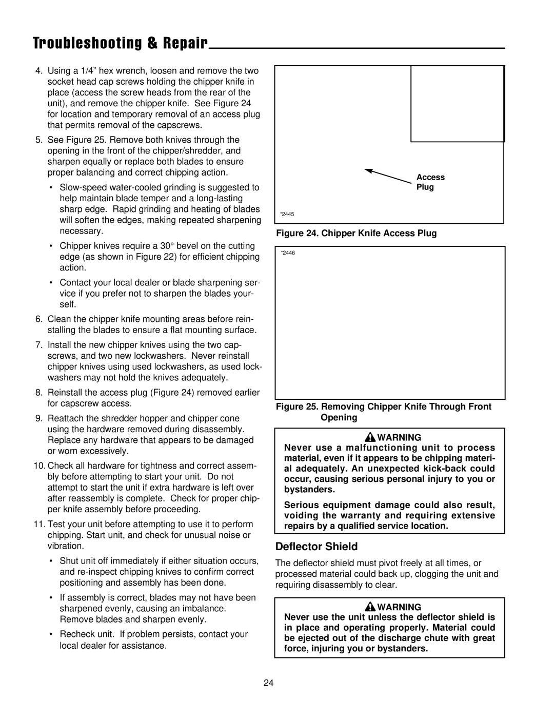 Snapper 5/14, 8/14, SAC55140BV manual Deflector Shield, Chipper Knife Access Plug 