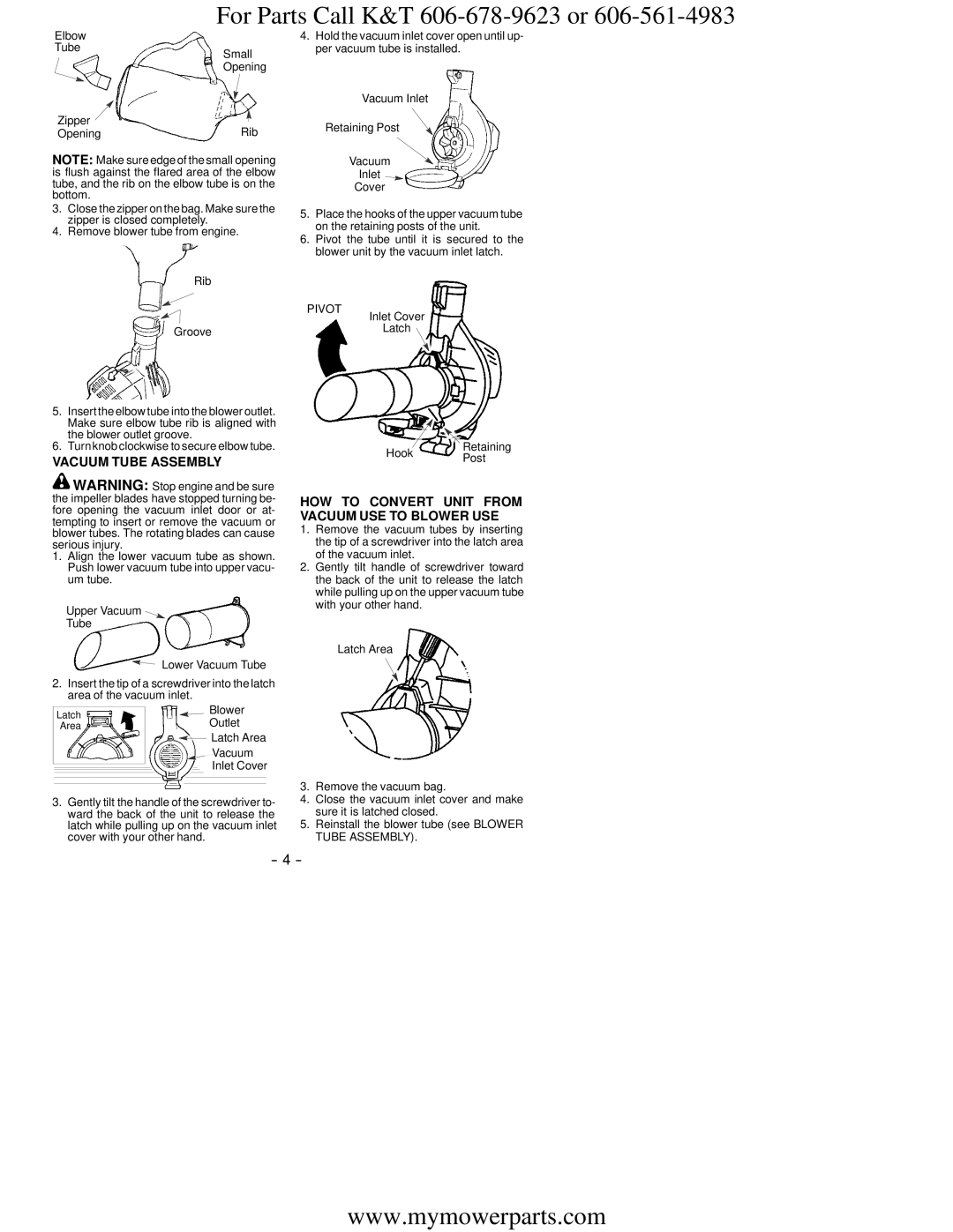 Snapper SB2000M Vacuum Tube Assembly, HOW to Convert Unit from Vacuum USE to Blower USE, Elbow Tube Small 