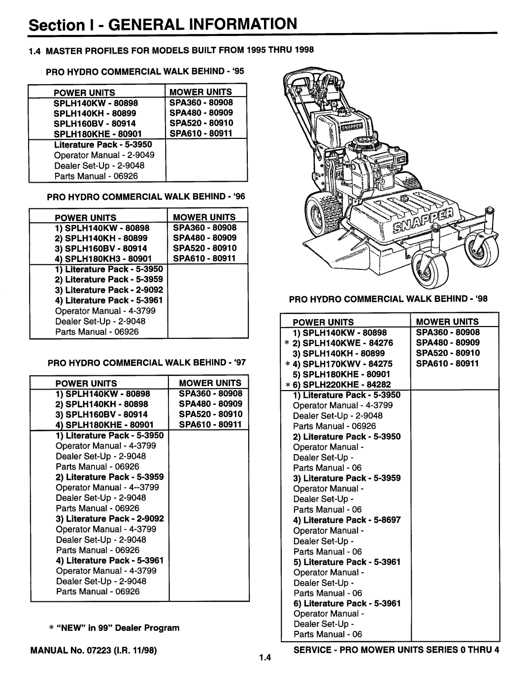 Snapper Series 0 thru Series 4 manual 