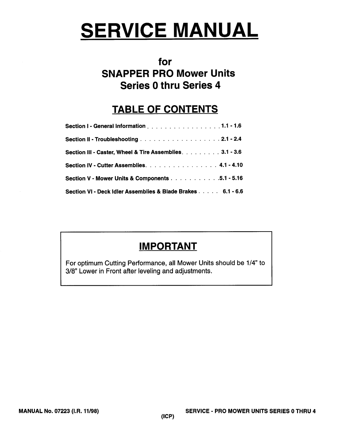 Snapper Series 0 thru Series 4 manual 