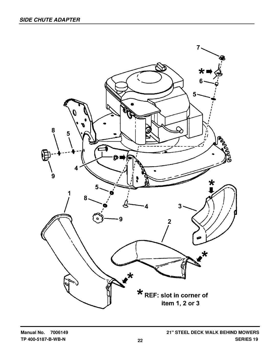 Snapper SERIES 19 manual Side Chute Adapter 