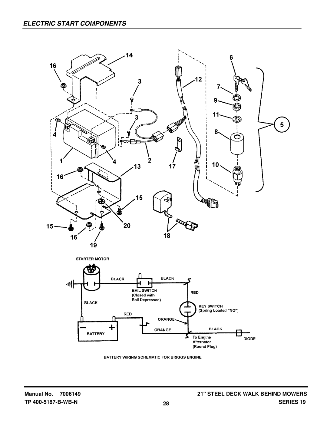 Snapper SERIES 19 manual Electric Start Components 