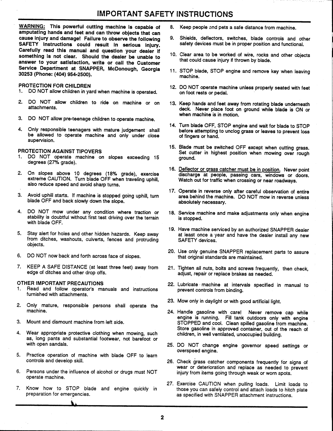 Snapper Series 2 manual 