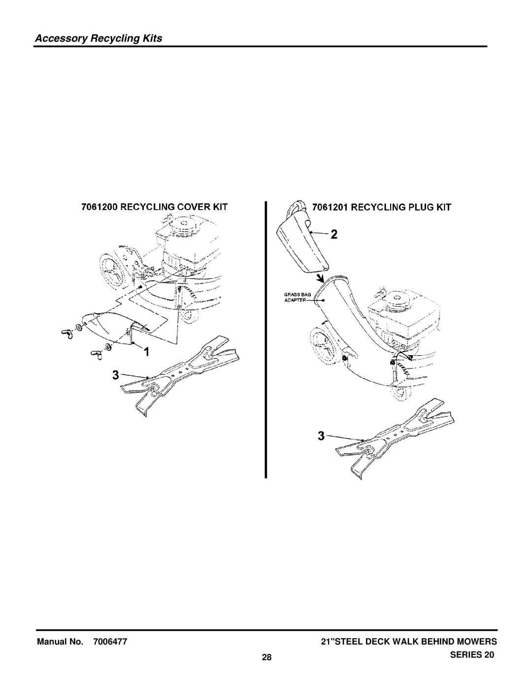 Snapper SERIES 20 manual Accessory Recycling Kits 