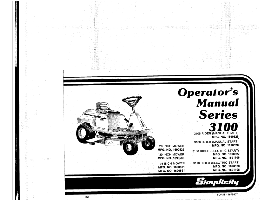 Snapper Series 3100 manual 