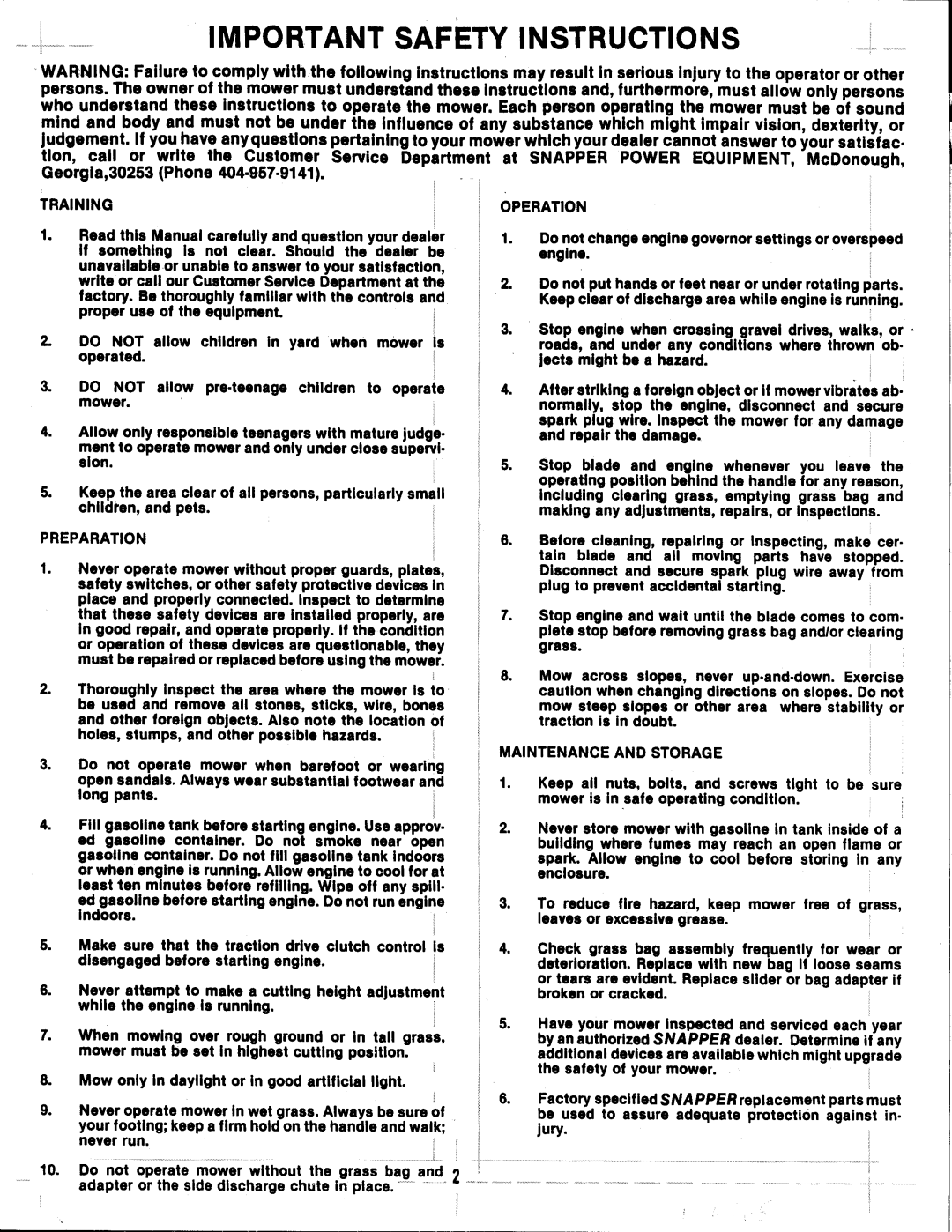 Snapper Series 7 manual 