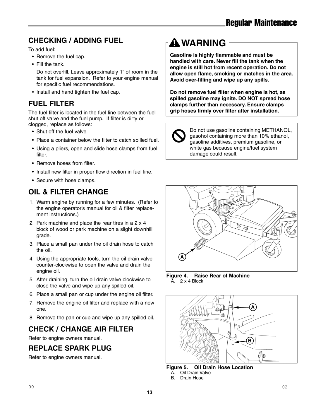 Snapper SFH13320KW Checking / Adding Fuel, Fuel Filter, OIL & Filter Change, Check / Change AIR Filter Replace Spark Plug 