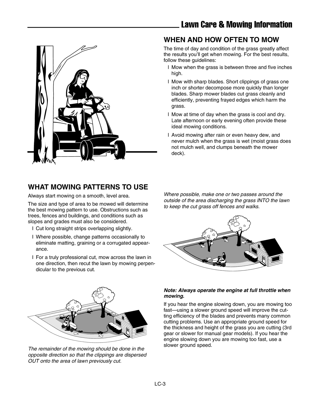 Snapper SFH13320KW important safety instructions When and HOW Often to MOW, What Mowing Patterns to USE 