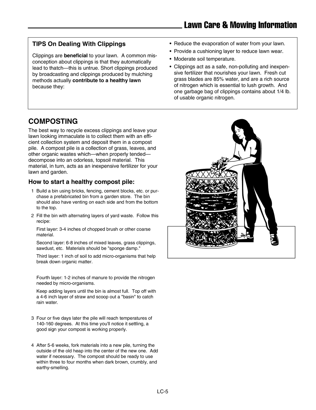 Snapper SFH13320KW Composting, Tips On Dealing With Clippings, How to start a healthy compost pile 