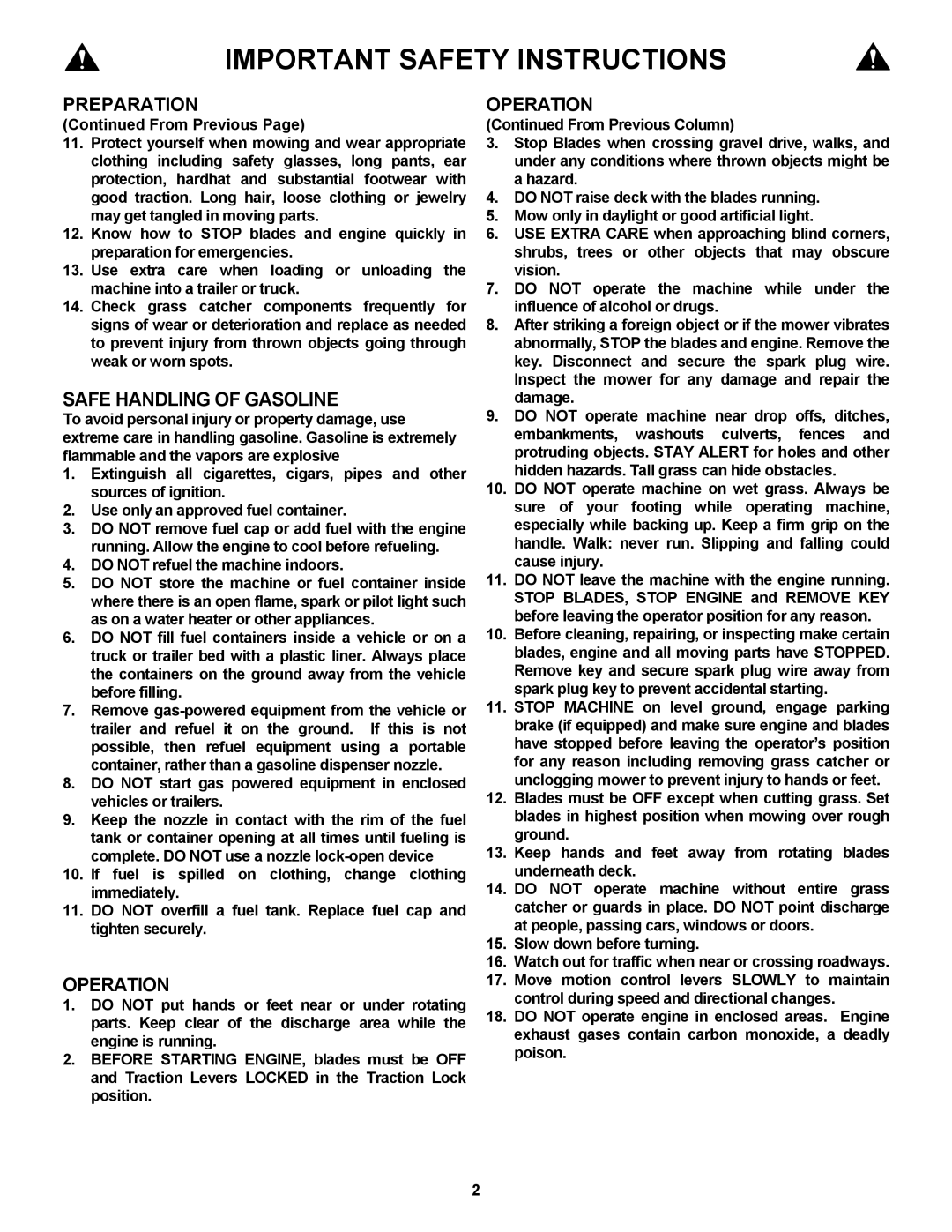 Snapper SFH13320KW important safety instructions Safe Handling of Gasoline 