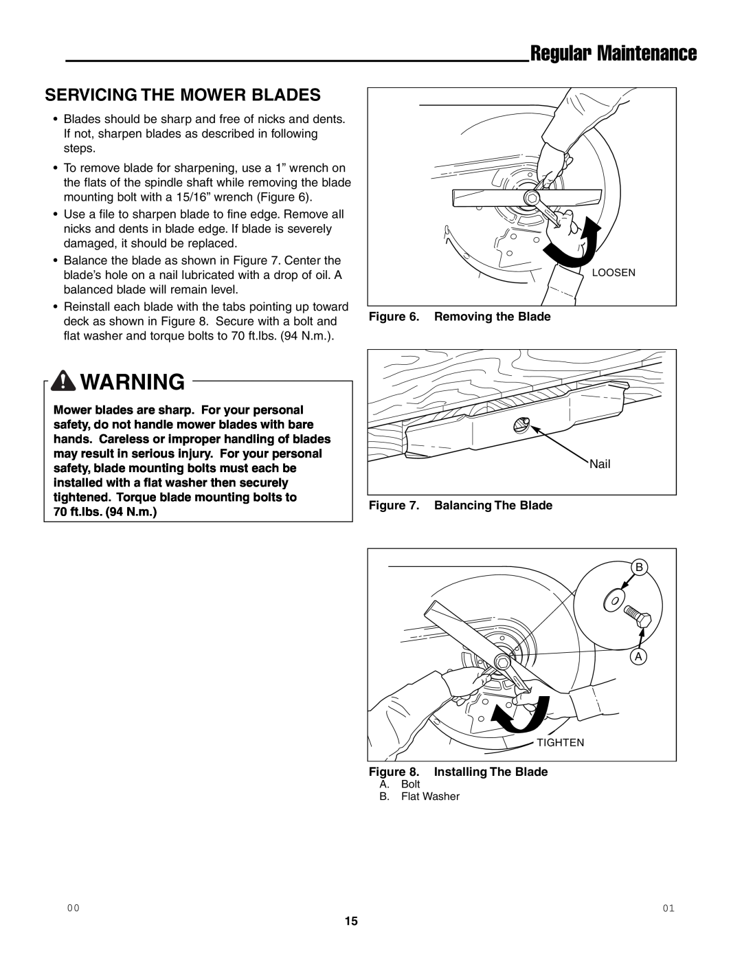 Snapper SFH13320KW important safety instructions Servicing The Mower Blades, Regular Maintenance 