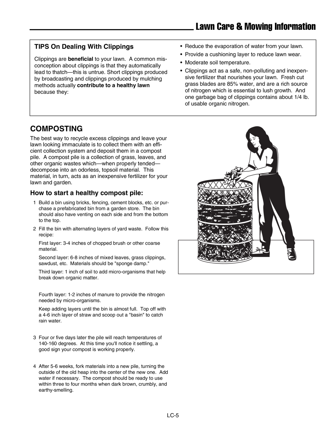 Snapper SFH13320KW important safety instructions Lawn Care & Mowing Information, Composting, TIPS On Dealing With Clippings 