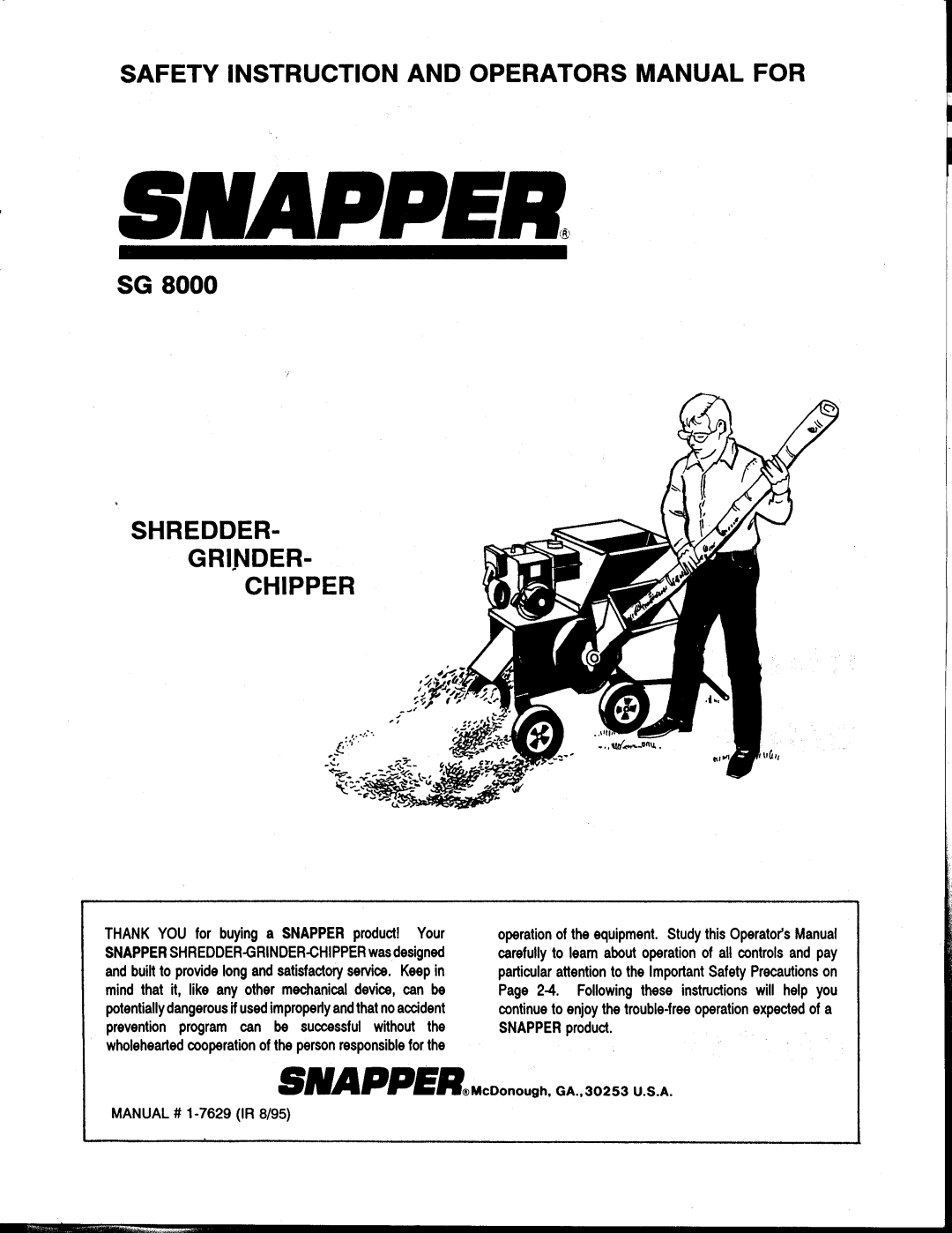 Snapper SG 8000 manual 