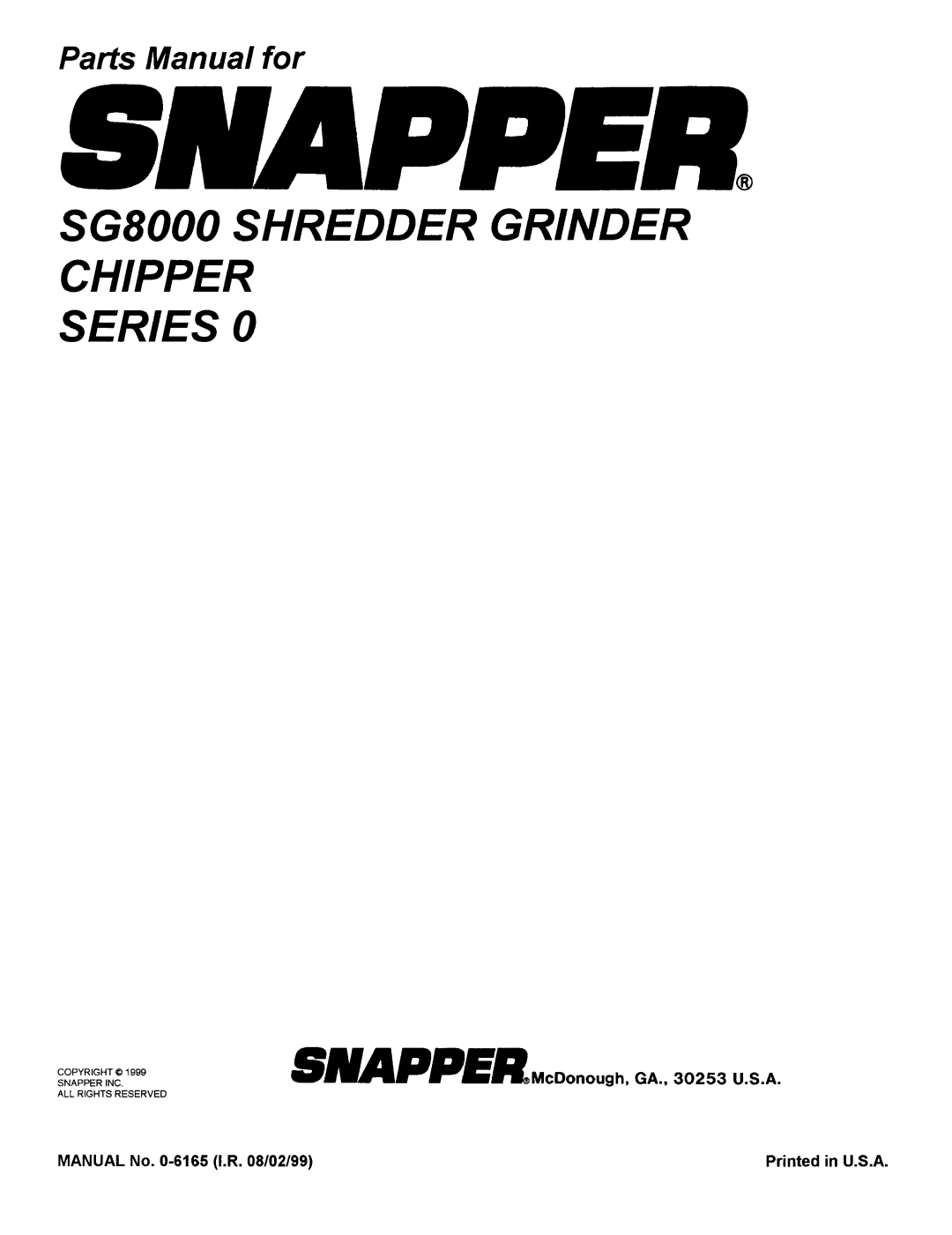 Snapper SG8000 manual 