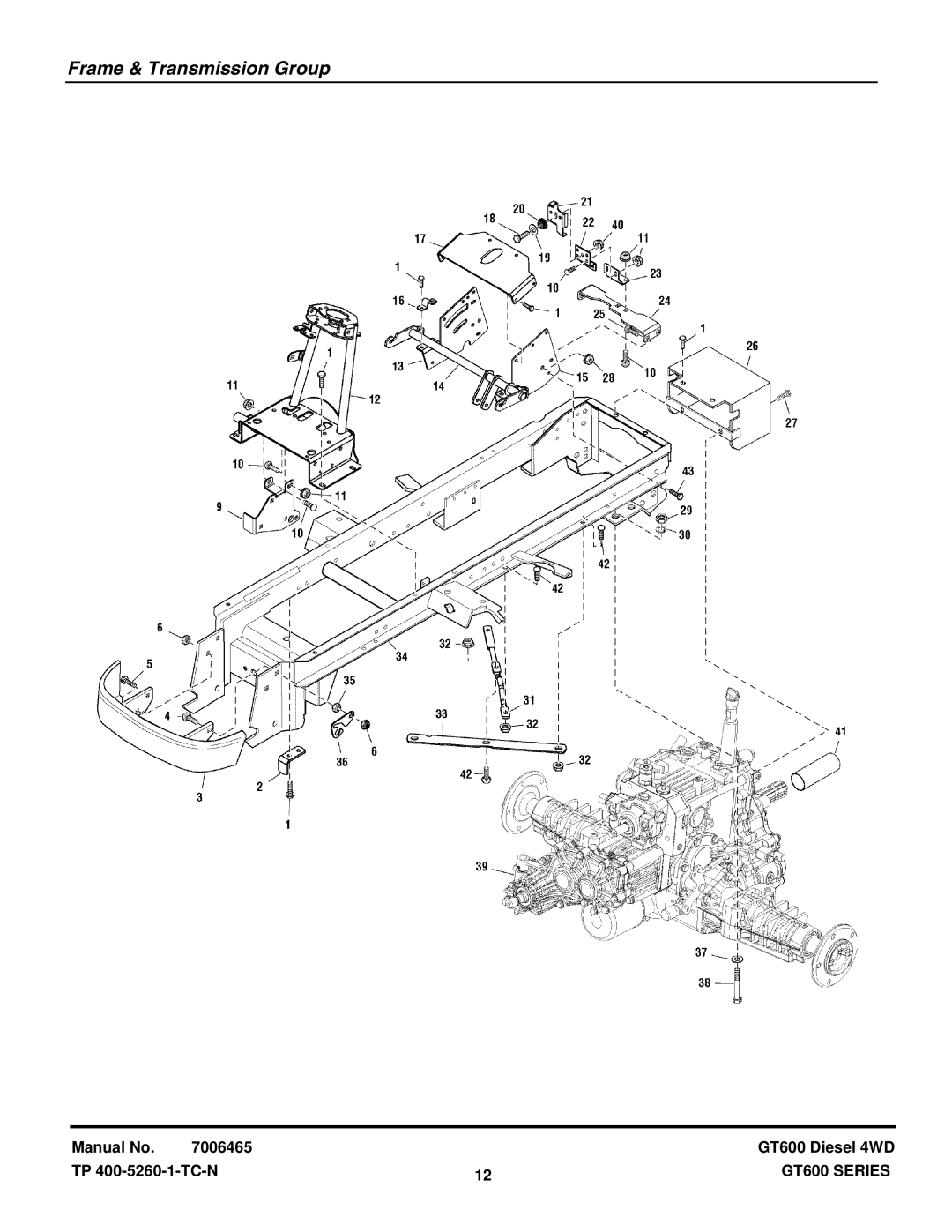 Snapper SGT27540D, SGT27540D, SGT27540D, SGT27540D, SGT27540D, SGT27540D manual Frame & Transmission Group 