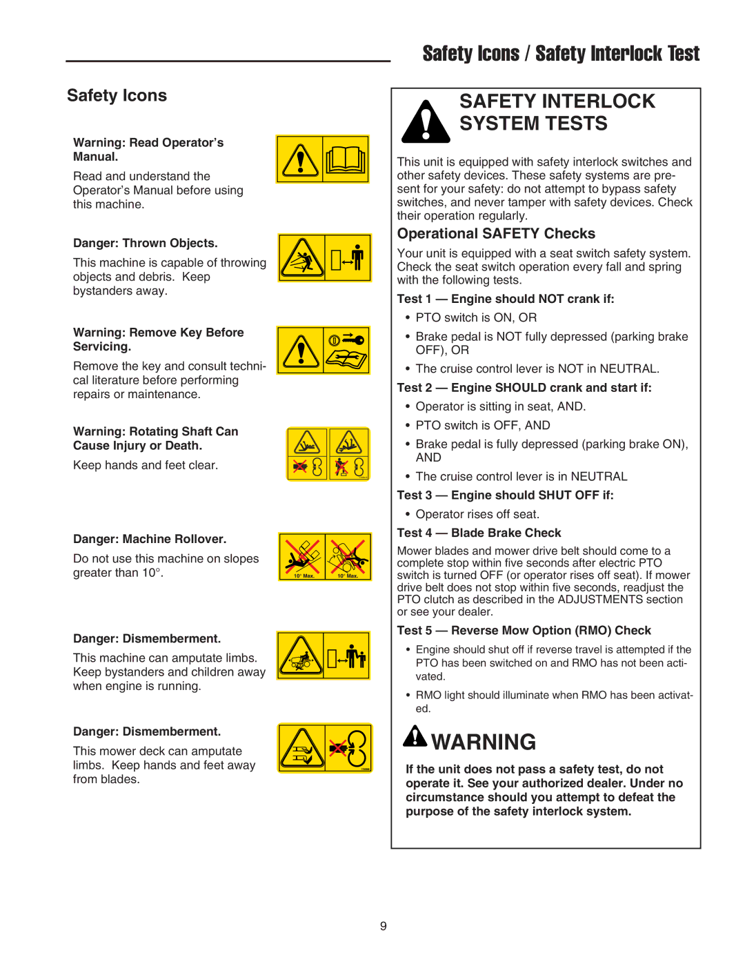 Snapper SGT27540D manual Safety Icons, Operational Safety Checks 